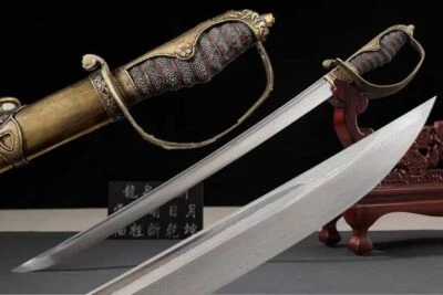 Espada de Caballería Militar Japonesa Sable Afilada Plegada Acero Katana Latón Guardia Saya Foto 1 de 4