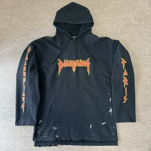 Balenciaga Oversized Flame Metal Logo Pullover Black Distressed Hoodie Size M - Picture 1 of 19