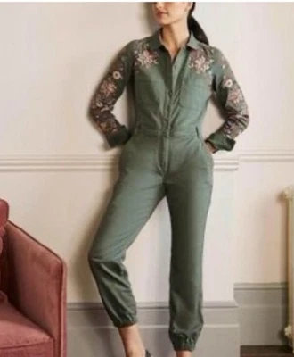 Mono Boden Carly Jeans Verde Ejército Bordado Flores 6P Bohemio Western Foto 1 de 4