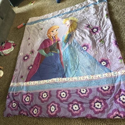迪士尼冰雪奇缘艾莎安娜超细纤维双被子二手双面 — 第 1/4 张图片