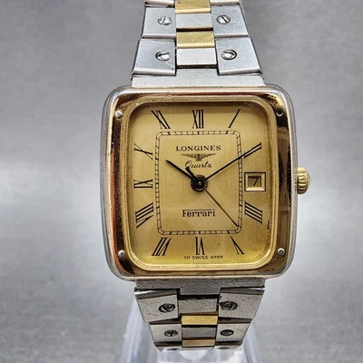 Longines Ferrari Watch Women 25mm Gold Dial Two Tone Date Rectangle New Battery - Image 1 of 4
