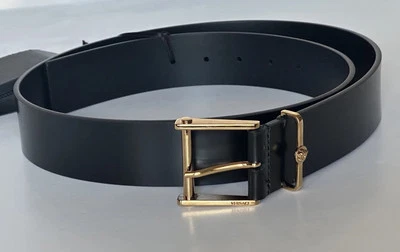 Cinturón Versace de cuero de becerro negro con hebilla dorada 90 (36) Italia 1011124 nuevo con etiquetas Foto 1 de 4