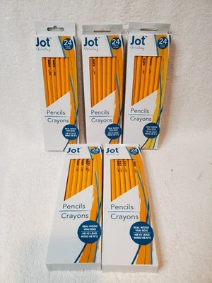 Nuevo Lote De 5, 24 Lápices Amarillos Jot Clásicos Madera Real Escritura Nº2  Foto 1 de 3