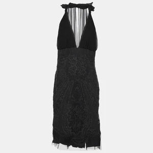Gucci Black Silk Blend Embellished Halter Neck Midi Dress M - Picture 1 of 7