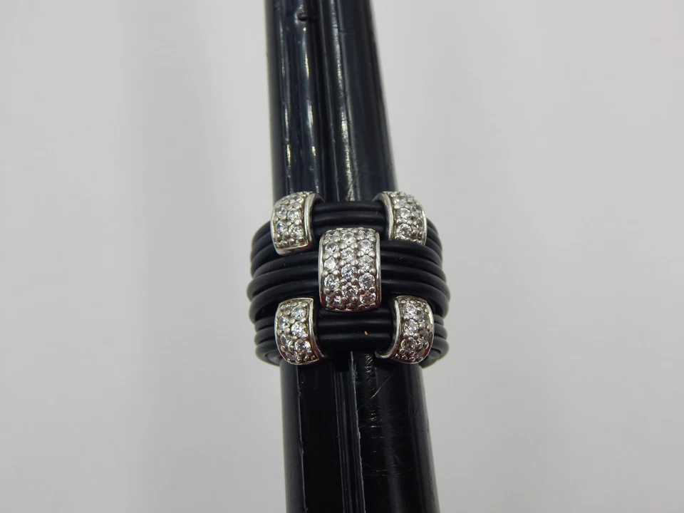 Anillo de diseñador Belle Etoile Legato ~ plata de ley y caucho italiano encordado a mano Foto 1 de 4