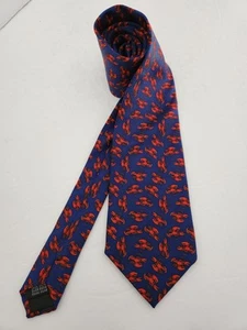 Cape Cod LOBSTERS Silk Navy Blue Red Boston Vineyard Prep Necktie Tie - Picture 1 of 11