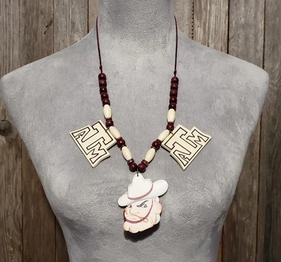 Collar Vintage Texas A&M Aggies Madera Cuentas Ol' Sarge TAMU Foto 1 de 4