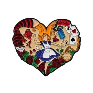 Disney Alice in Wonderland - Mad Hatter Cheshire Cat Enamel Heart Pin - New - Picture 1 of 5