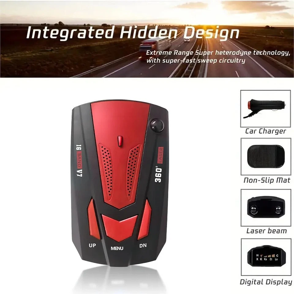 Car 16 Band Laser Radar Detector GPS Camera 360 Anti-Police Voice Alert Speed V7 - Image 1 of 4