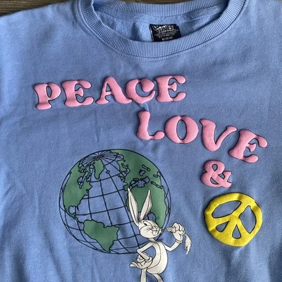 Sudadera Looney Tunes Talla Mediana Peace Love Unity Bugs Bunny Puff Pintura De Colección Foto 1 de 4