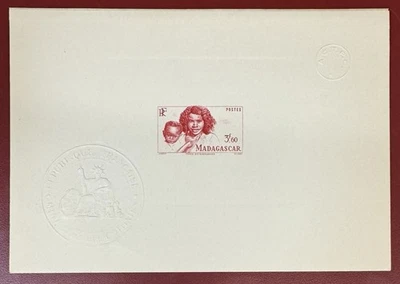 Малагасийский, 1946, Scott #278A, 3.60fr темно кармин роза, доказательство, Deluxe лист - Изображение 1 из 2