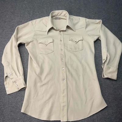 Винтажная мужская рубашка H Bar C Ranchwear 16,5 36 Western Ranch цвета слоновой кости с длинными хвостовыми недостатками - Изображение 1 из 4