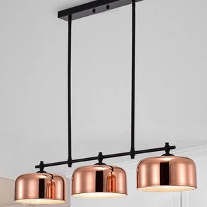 Janitza Rose Gold and Matte Black Metal Bowl Shade 3-Light Chandelier - Picture 1 of 4