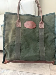 VINTAGE ORVIS BATTENKILL GREEN CANVAS LEATHER TOTE BAG MADE IN USA - Picture 1 of 14