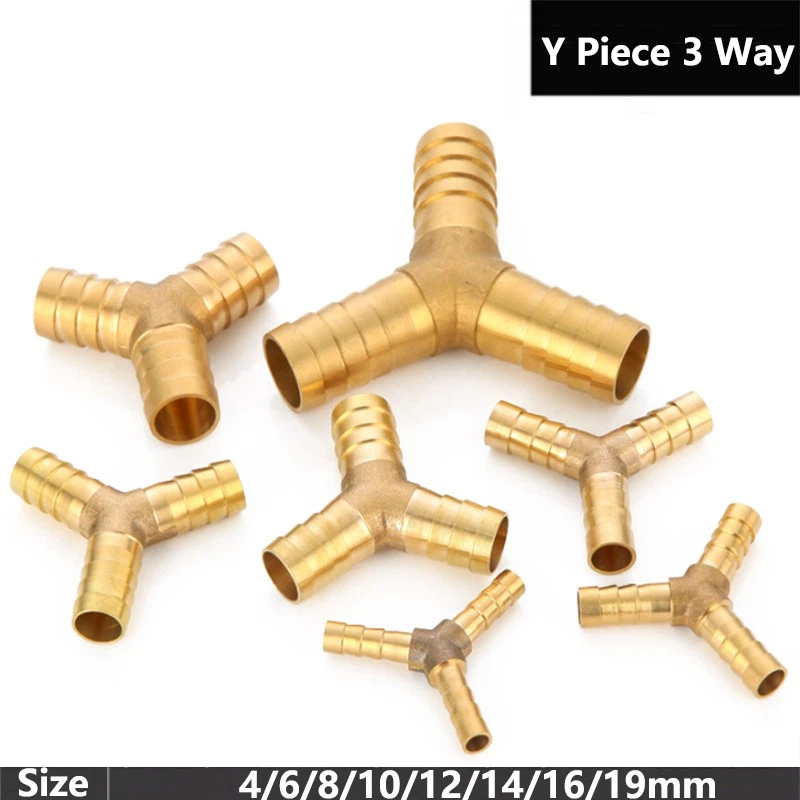 4/6/8/10/12/19mm Brass Barbed Y Piece 3 Way Fuel Gas Hose Joiner Adapter Fitting - Image 1 of 1