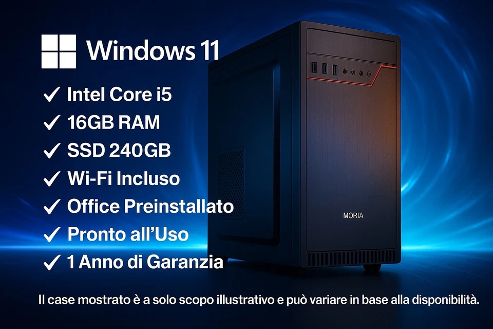 PC Fisso Intel i5 - 16GB RAM - SSD 240GB - Windows 11 - Office - Wi-Fi - Immagine 1 di 4