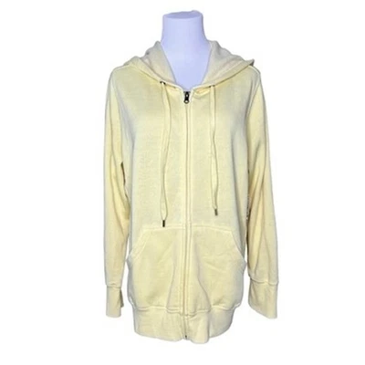 Moletom com capuz amarelo lavanderia francesa com zíper frontal jaqueta moletom lã GG casual novo com etiquetas - Imagem 1 de 4