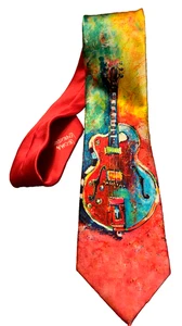 LEOMA LOVEGROVE 100% Silk Men's Tie Multicolor Guitar Music Theme - Picture 1 of 4