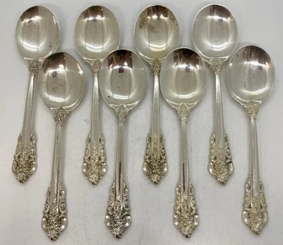 Juego de 8 cuchara sopa Wallace Grande barroca crema esterlina 6 1/8 pulgadas sin mono GB21 Foto 1 de 4