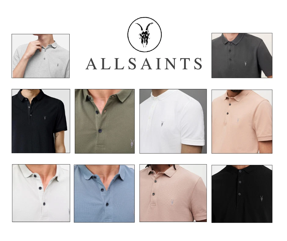 ALLSAINTS Mens Form Pique Polo TShirt Designer SS Tee Summer Top All Saints T - Image 1 of 1