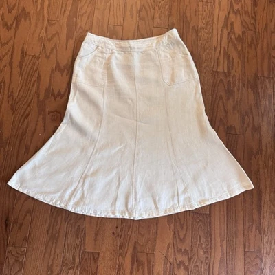 JM collection 100% Linen Sz 16 Cream Skirt A-Line Midi Summer Boho Cottage Flare - Image 1 of 4