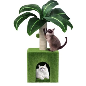 Cat Scratching Post with Condo, Palm Cat Tree Tower Natural Sisal Cat Scratch... - Picture 1 of 6