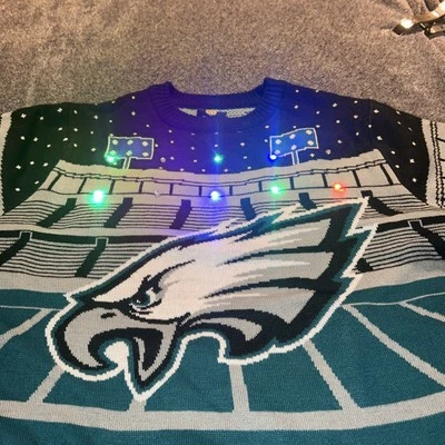 Suéter Philadelphia Eagles adulto verde médio futebol americano NFL feio Natal funciona - Imagem 1 de 4