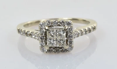 Anillo de compromiso con racimo de diamantes en oro blanco de 14 k de 0,75 quilates talla 5,5 Foto 1 de 4