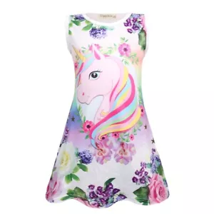 Girls UNICORN PRINT Stretch Dress - Age 3-4 yrs (110cm) - Picture 1 of 5