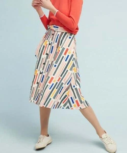 Anthropologie 50’s A-Line Midi Skirt 6 Button Front Striped Belted Pockets Hutch - Bild 1 von 9