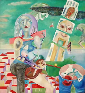 Australian Oil Painting on Canvas "Falling Tower" by Yuri Stepanuk. 85 x 95 cm. - Foto 1 di 1
