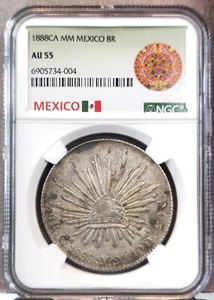 1888 Ca MM MEXICO SILVER 8 REALES 8R NGC AU 55 SCARCE BEAUTY CHIHUAHUA MINT - Picture 1 of 3