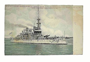 U.S. Battleship Massachusetts • Launched Philadelphia Pennsylvania • Undivided - Picture 1 of 3