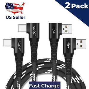 2 Pack 90° USB-C to USB-A Cable FAST Charger Type-C Cord Data Sync for Samsung - Picture 1 of 9