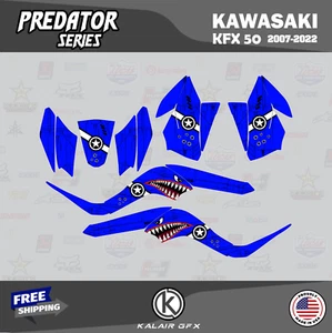 Graphics Kit for Kawasaki ATV KFX50 (2007-2022) Predator-Blue (16 Mil) - Picture 1 of 6