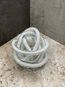 Glass Knot Sculpture White 6” Art Glass Abstract Hand-Blown Decor - Picture 1 of 4