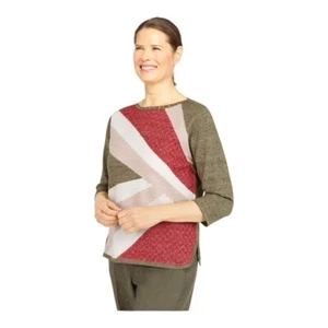 Alfred Dunner Sweater Women's Size Medium Color Block 3/4 Sleeve Pullover NWT - Picture 1 of 8