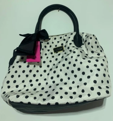 Betsey Johnson Black and White Polka Dot Nylon Tote and Matching Zippered Bag - Image 1 of 4