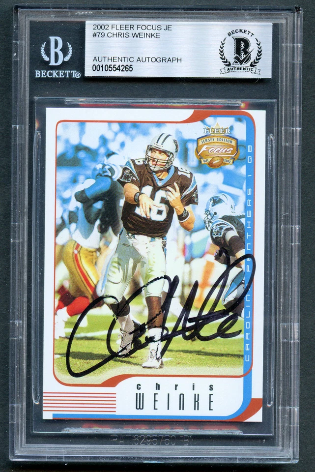 Tarjeta coleccionable de fútbol americano Fleer Focus 2002 autografiada firmada por Chris Weinke BAS  Foto 1 de 1