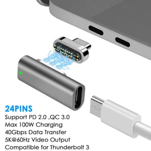 Magnetic Thunderbolt 3 USB C Adapter 24Pins 100W PD Fast Charge 40Gbps 5K@60Hz - Picture 1 of 9