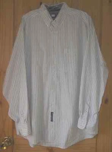 Tommy Hilfiger Blue, Tan & White Striped Cotton Dress Shirt, Mens 17 34-35 - Picture 1 of 6