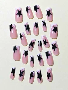 24pcs Long Square Star Fake Nail Set Press On Nails False Nails Glue On Nails - Picture 1 of 6