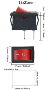 5Pcs x 2 Pin 12V Car Boat Arduino Light ON/OFF Rocker Switch -15x21mm RED BUTTON - Picture 1 of 3