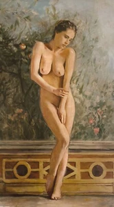WILLIAM OXER ORIGINAL "Demi" young nude woman naked cute beautiful OIL PAINTING - Picture 1 of 1