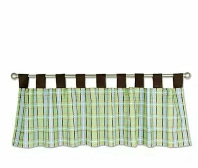 Trend Lab New Discontinued Plaid Valance Curtain Nursery Green Blue Brown Check - Image 1 of 4