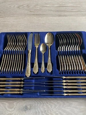 SBS Solingen Besteck-Set 23/24 Karat Vintage  70 - teilig,  Modell "Wien"  - Bild 1 von 4