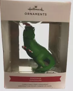 Hallmark T-Rex Dinosaur with Christmas Hat & Candy Cane Christmas Ornament NIB - Picture 1 of 6