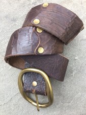 Lucky Brand Belt Chocolate Leather Vintage Sz32 Unisex 1 3/4"W Distressed Brass