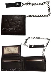 men's genuine leather bifold chain wallet horse motorcycle trucker biker wallet - Picture 1 of 12