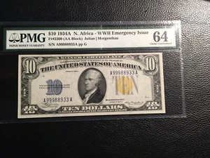 10.00 1934A North African Note NGC 64 Choice uncirculated interesting serial No. - Picture 1 of 2